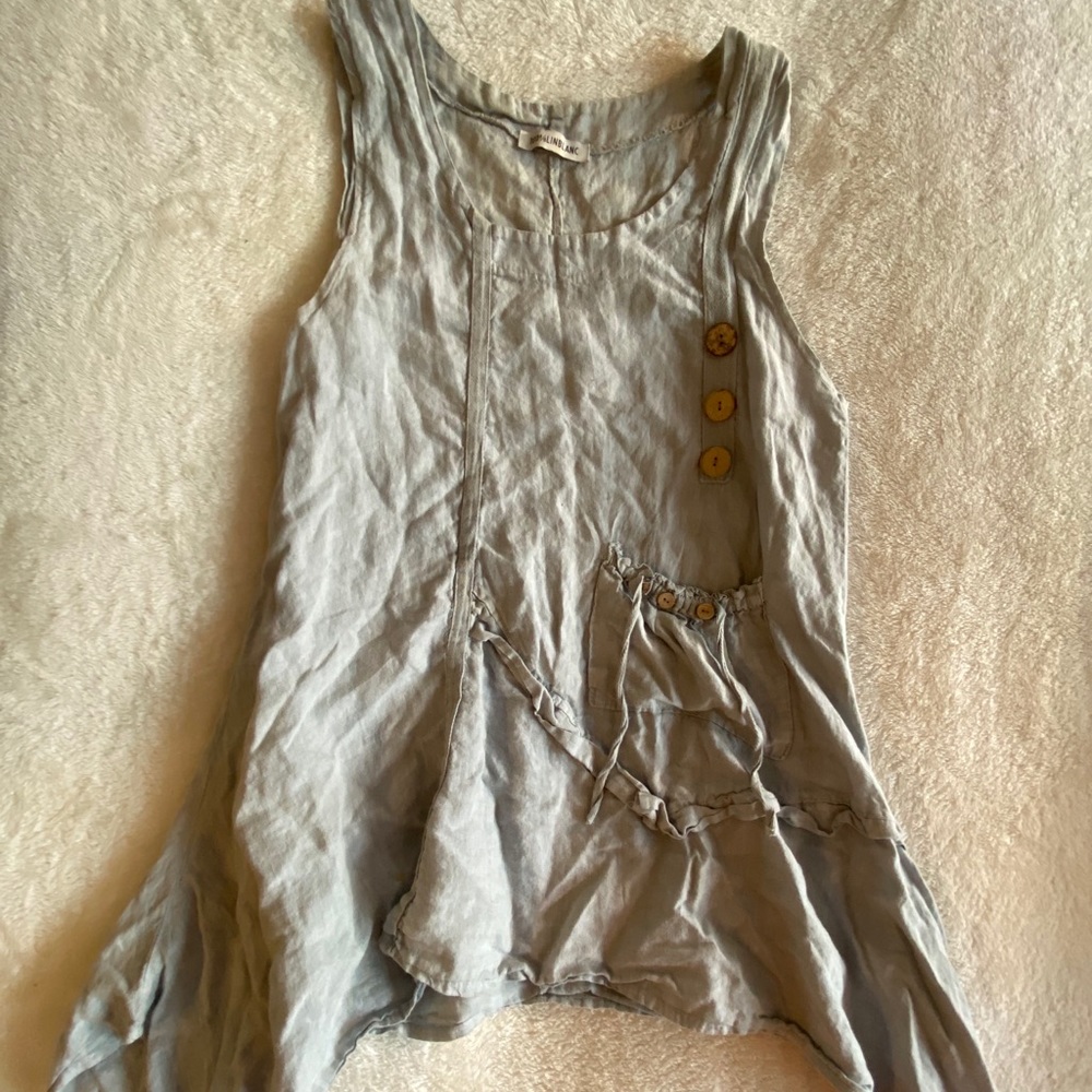 Blue linen tank.